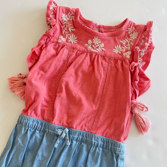 Joe's Jeans Dress - Orange Ruffle & Blue Chambray Girls Size 6X - Picture 4 of 6